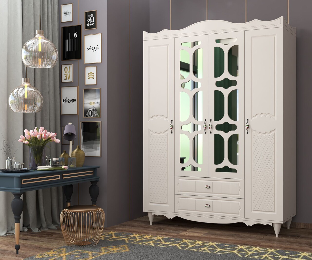 Dulap pentru haine, Hanah Home, Rb-048, 140x190x52 cm, Alb mat - imagine 5